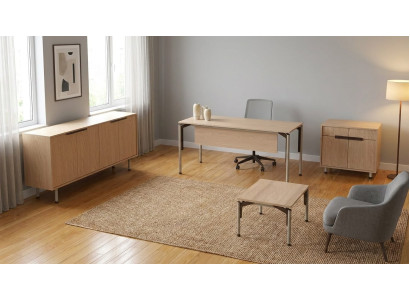 Büro Set Moderner Stil Beige Holz Schreibtisch Sideboard Möbel