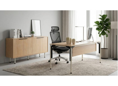 Büro Set Moderner Stil Beige Holz Schreibtisch Sideboard Möbel