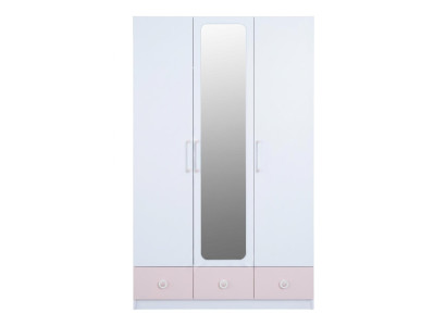 Weiß-rosa Kleiderschrank mit Schubladen Spiegel Jugendzimmer modern Mädchen