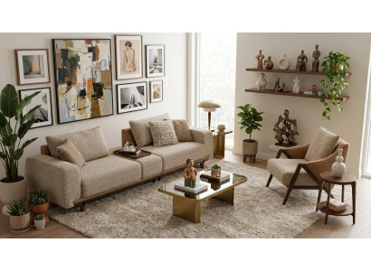 Wohnzimmer Set 3 Sitzer Sofa Sessel Modern Grau Zeitgenössisch