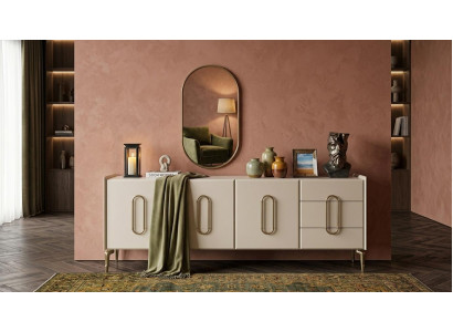 Elegantes Weißes Sideboard mit Spiegel Holz Metall Wohnambiente