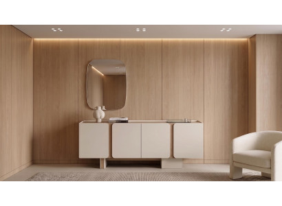Modernes Sideboard Weiß Holz Flur Wohnzimmer Anrichte Spiegel