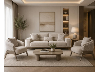 Sofa Set Beige 3+1+1-Sitzer Textil Holz Modern Einfarbig Komfort