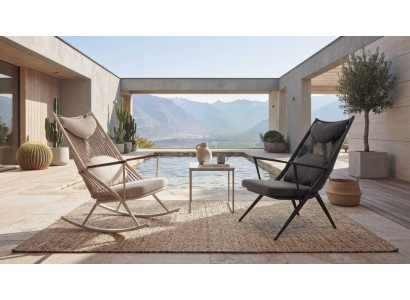 Gartenmöbel Set Schaukelstühle Beige Schwarz Terrasse Lounge