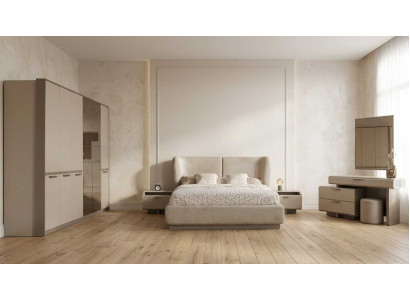 Schlafzimmer Kleiderschrank Bett Schminktisch Beige Modern Edel