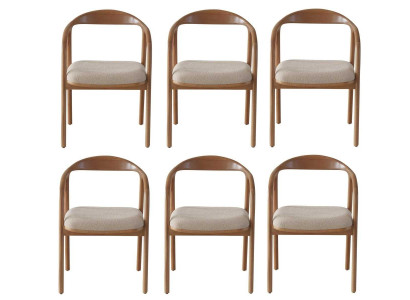 6x Stühle Beige Textil Holz Modernes Design Elegant Komfort Esszimmer