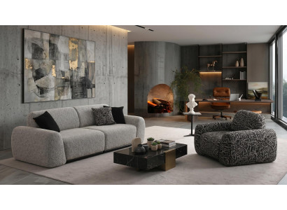 Wohnzimmer Set 3 Sitzer Sofa Sessel Modern Dunkel Mustergültig