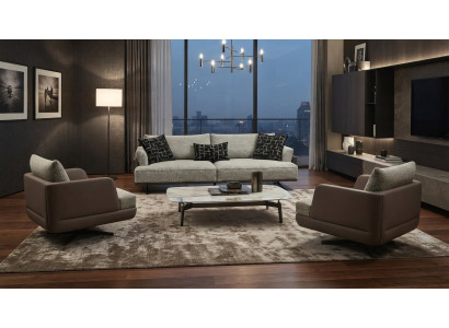 Sofa Garnitur 4-Sitzer Sessel Modern Grau Braun Bequem Couch Design