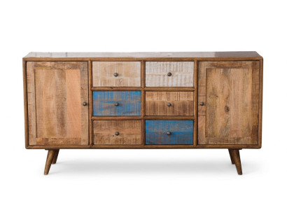 Sideboard Kommode 2 Türen 9 Schubladen Massivholz Vintage Retro
