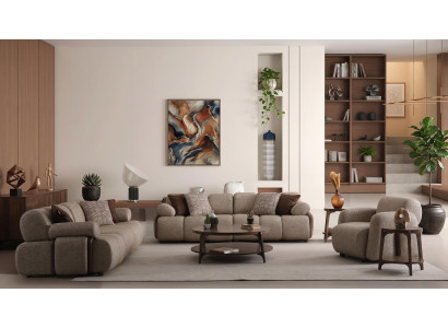 Wohnzimmer Set 2x 3 Sitzer Sofa Sessel Modern Grau Dezent Bequem
