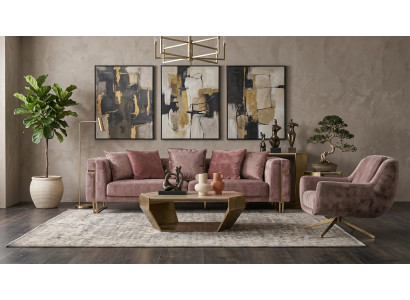 Wohnzimmer Set 3 Sitzer Sofa Sessel Modern Rosa Harmonisch