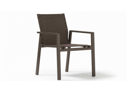 Moderner Gartenstuhl Braun Metall Textilene Stapelstuhl Terrasse