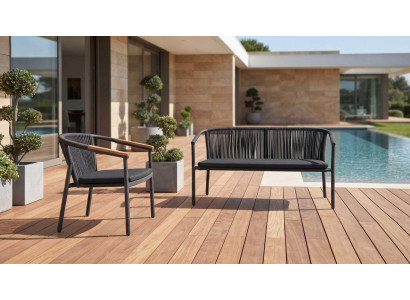Gartenmöbel Set 2 Sitzer Sofa Sessel Schwarz Terrasse