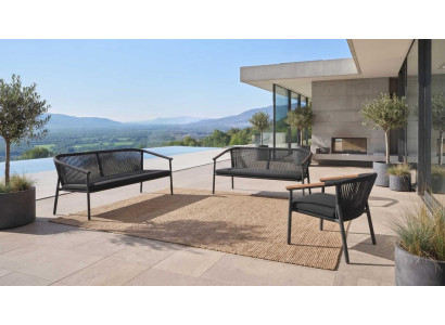 Gartenmöbel Set Sofa Sessel Schwarz Geflecht Terrasse Lounge