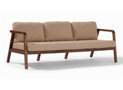 Modernes 3-Sitzer Sofa Beige Braun Holzgestell Polstersofa
