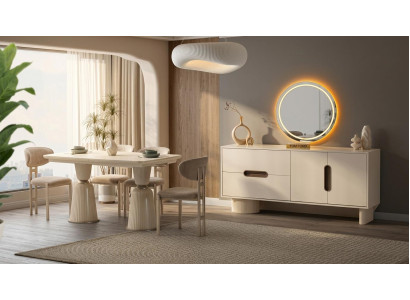Elegantes Esszimmer Set Beige Holz Metall Komplettset 8 Teilig