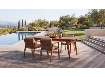 Gartenset Esstisch 6 Stühle Braun Holz Geflecht Terrasse