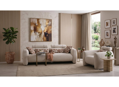 Wohnzimmer Set 3 Sitzer Sofa Sessel Elegant Harmonisch Fein