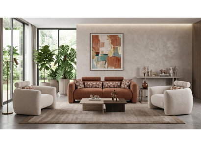 Wohnzimmer Set 3 Sitzer Sofa 2x Sessel Modern Strukturiert Harmonisch