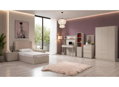 Beiges Jugendzimmer Bett Schrank Kommode Nachttische Schreibtisch Bücherregal
