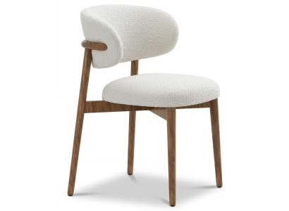 Moderner Weißer Polsterstuhl Textil Holz Esszimmer Wohnzimmer Luxus