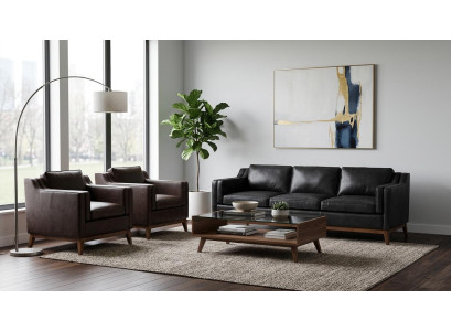 Dreisitzer Sofa Zwei Sessel Polstermöbel Kunstleder Wohnzimmer Modern