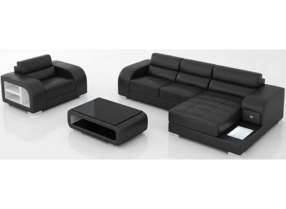 Schwarzes Ecksofa L Form Sessel Couchtisch Modern Luxus Wohnzimmer
