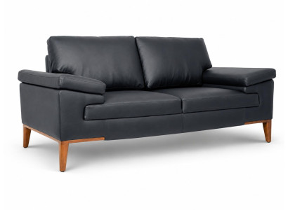 Schwarzer Wohnzimmer Zweisitzer Designer Ledercouch Polstermöbel