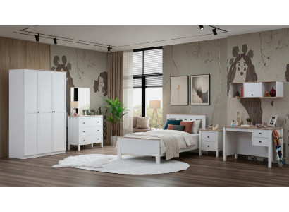 Weißes Jugendzimmer Bett Nachttische  Kleiderschrank Kommode Schreibtisch