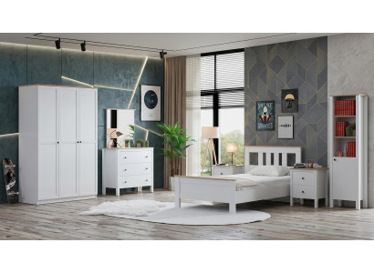 Modernes Jugendzimmer Bett Nachttische Kleiderschrank Kommode Bücherregal