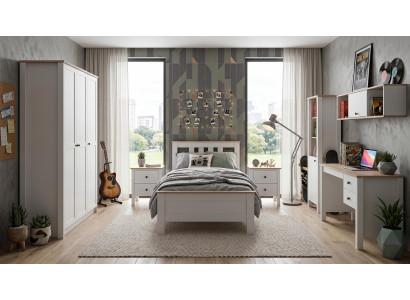 Weißes Jugendzimmer Bett Kleiderschrank Nachttische Schreibtisch Bücherregal
