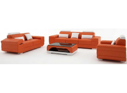 Oranges Sofaset 3+2+1 Sitzer Glastisch Wohnzimmer Modern Luxus Möbelset