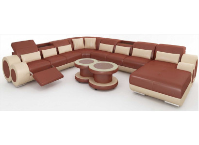Braune U Form Wohnlandschaft Couchtisch Modern Großes Luxus Sofaset