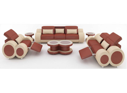Moderne Sofalandschaft Braun 3+2+1 Sitzer Couchtisch Beistelltische