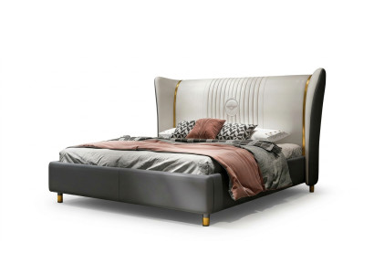 Bett Doppelbett Polsterbett Grau Beige Modern Elegant Stilvoll Edel