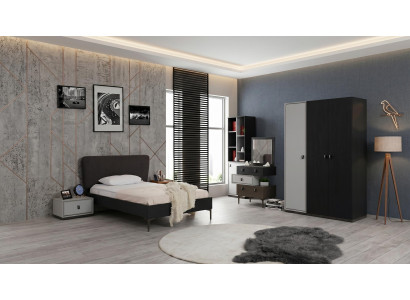 Modernes Jugendzimmer Bett Kleiderschrank Kommode Nachttische Bücherregal