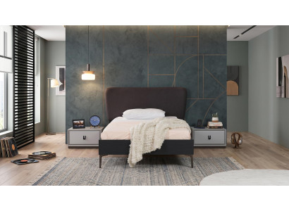 Schwarz-weißes Jugendzimmer Bett Nachttische modern Schlafzimmer Jugendmöbel