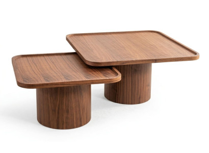 Kaffeetisch Set Modern Braun Edel Couchtisch Massivholz Design