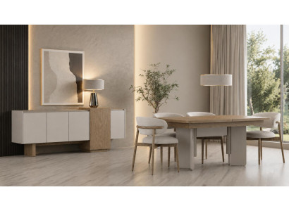 Modernes Esszimmer Set Esstisch 4 Stühle Sideboard Weiß Holz Design