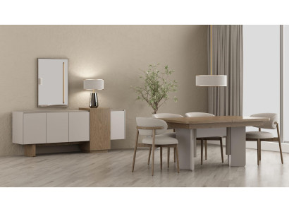 Modernes Esszimmer Set Esstisch 4 Stühle Sideboard Spiegel Weiß Holz