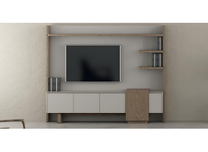 Moderne Wohnwand Weiß Holz Wohnzimmer TV Möbel Luxus Design Stauraum