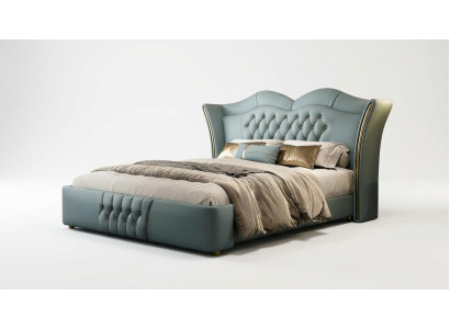 Bett Doppelbett Polsterbett Blau Modern Elegant Stilvoll Luxus Edel