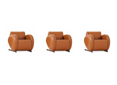 Oranger Sessel Set Exklusive 3x Ledersessel Wohnzimmer Polstermöbel