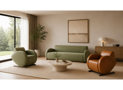 Dreisitzer Sofa Textil Zwei Sessel Textil Kunstleder Polstermöbel