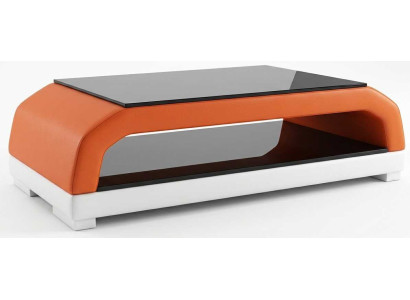 Exklusiver Couchtisch Orange Kunstleder Holz Ablage Modern Design