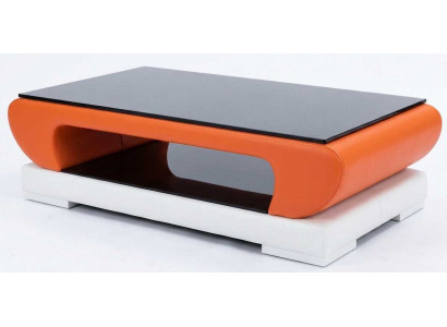 Moderner Couchtisch Orange Kunstleder Holz Design Wohnzimmertisch