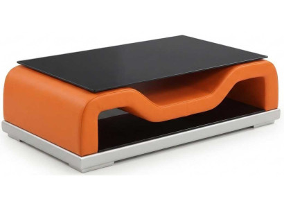 Moderner Couchtisch Orange Kunstleder Holz Schwarz Luxus Wohnzimmer