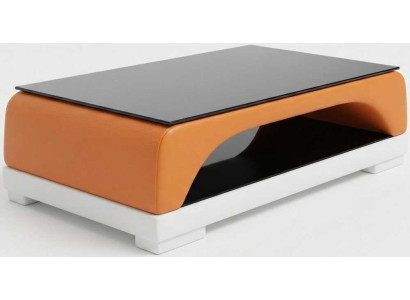 Exklusiver Couchtisch Orange Kunstleder Holz Modern Ablage Design
