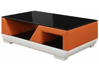 Moderner Wohnzimmertisch Orange Kunstleder Holz Ablage Design Möbel