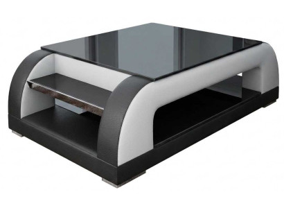 Moderner Couchtisch Weiß Schwarz Glas Kunstleder Holz Wohnzimmer Luxus
